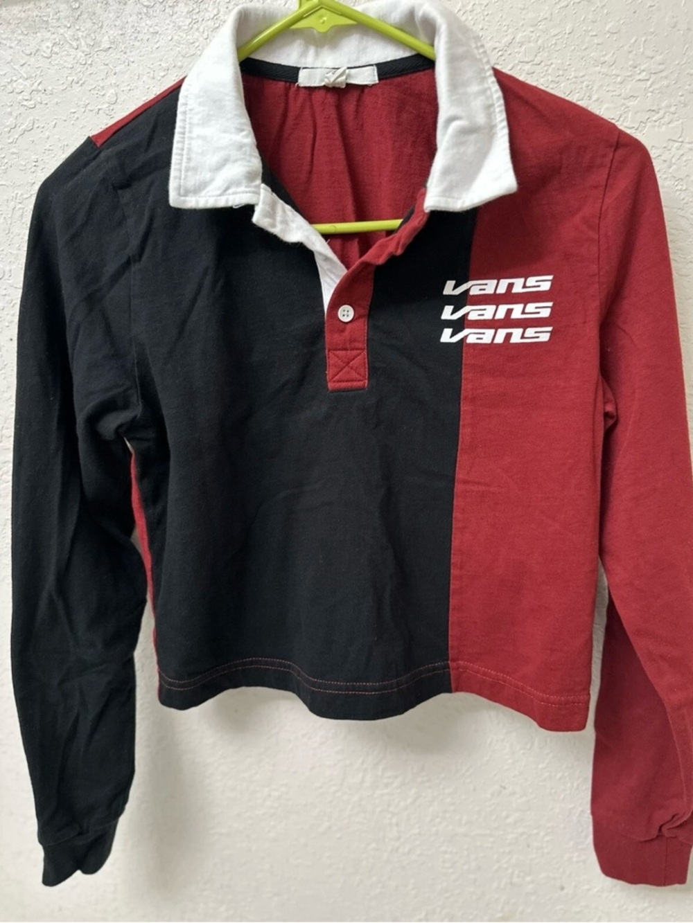 Vans Black & Red Cropped Rugby Shirt with White Collar